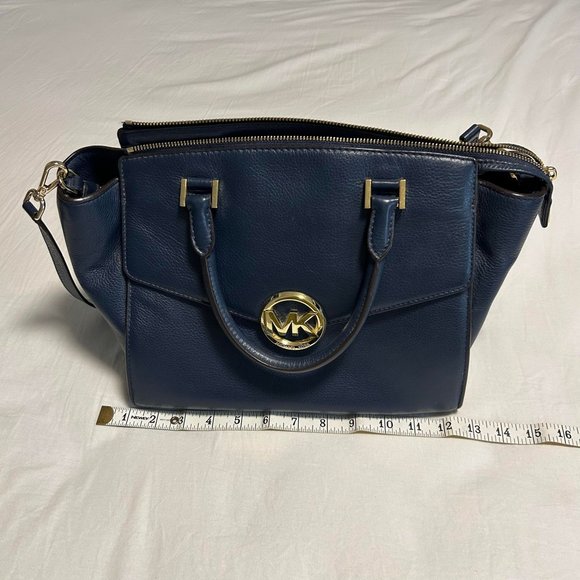 Michael Kors Hudson | Large Leather Satchel Shoulder Bag | Navy Blue - Picture 11 of 13